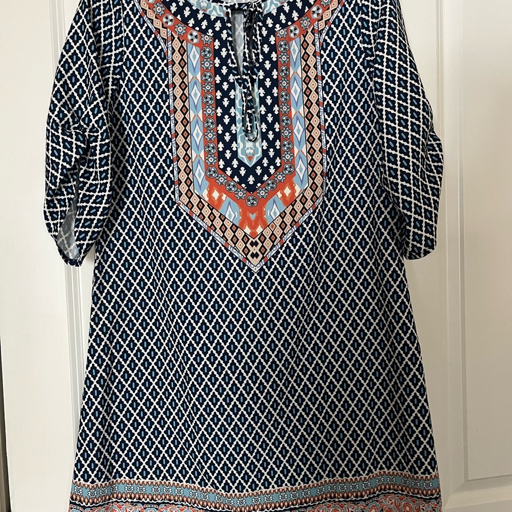 Adorable SHEIN Navy and Orange Patterned Women's Dress/coverup